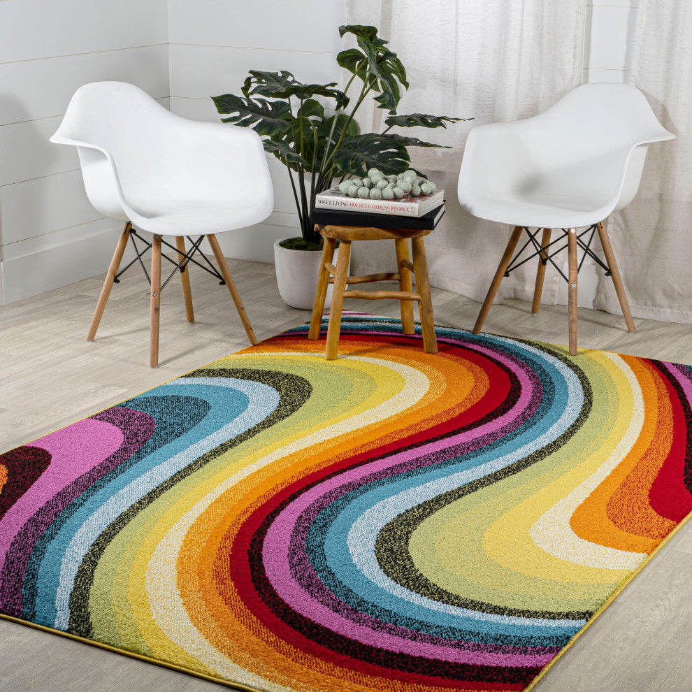 Flow Abstract Swirl Red/Yellow/Blue 3 ft. x 5 ft. Runner Rug