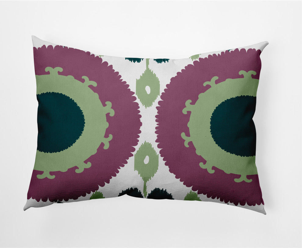 Boho Indoor/Outdoor Lumbar Pillow, Green, 14x20"