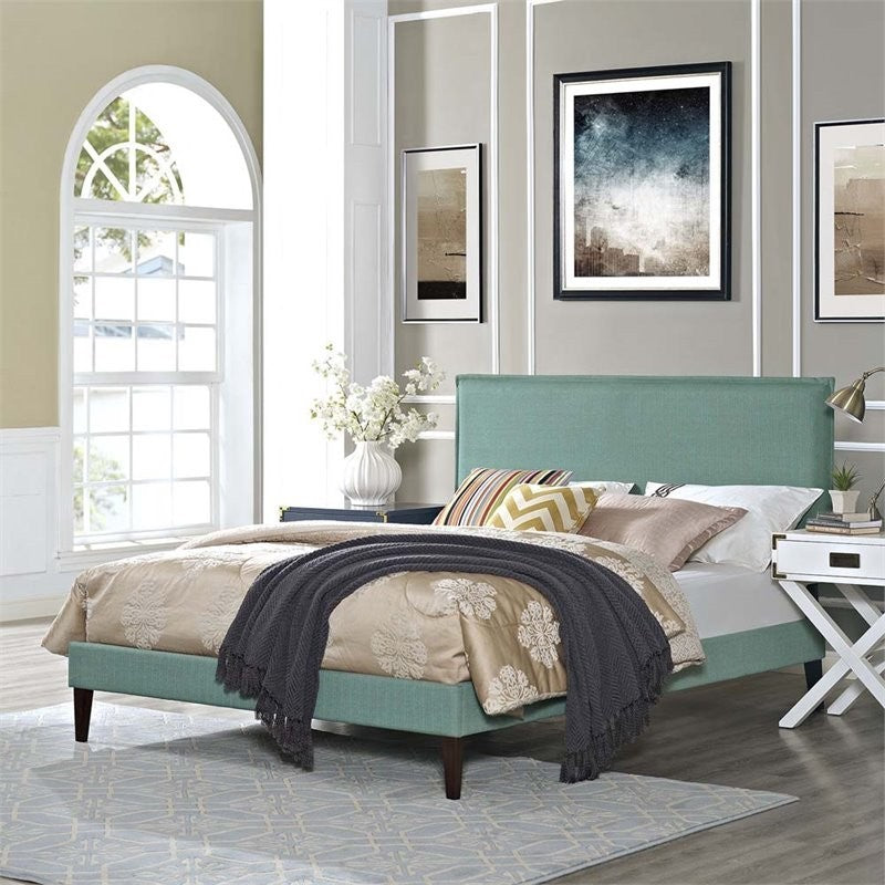 Modway Camille Queen Fabric Platform Bed With Squared Tapered Legs, Laguna