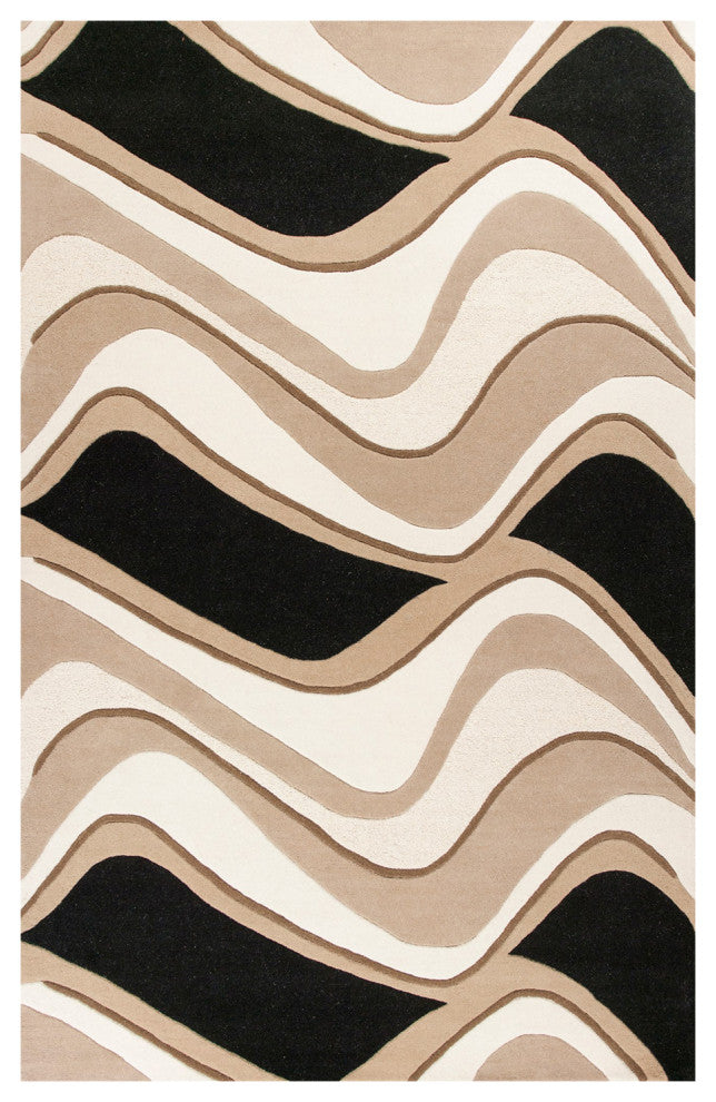 HomeRoots 5' x 8' Wool Black or Beige Area Rug
