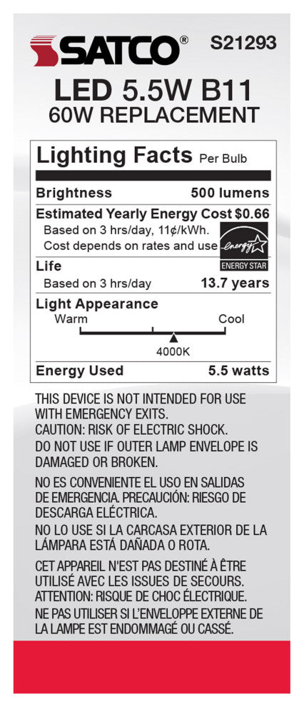 5.5W B11 LED, Frost, Medium Base, 90 CRI, 4000K, 120V