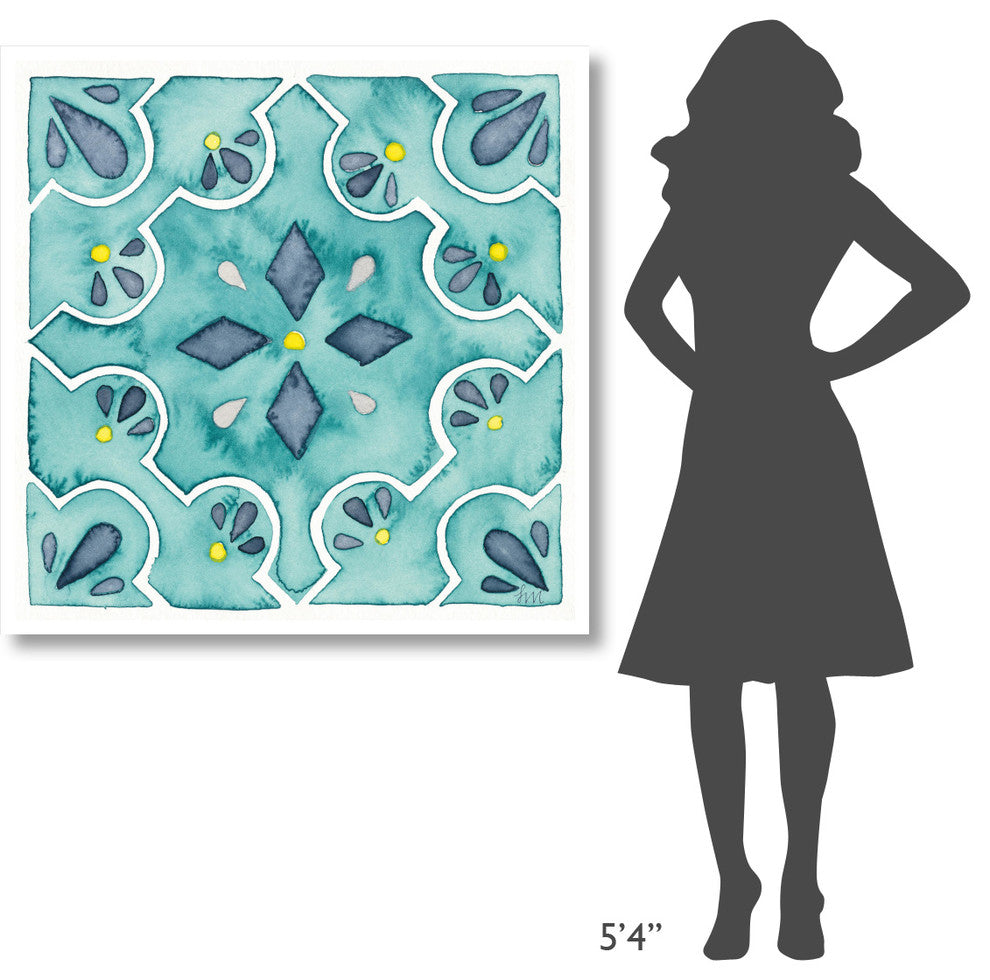 "Garden Getaway Tile II Teal" Digital Paper Print by Laura Marshall, 42"x42"