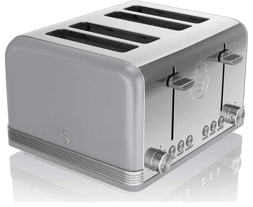 Swan ST19020GRN Retro 4 Slice Toaster, Gray
