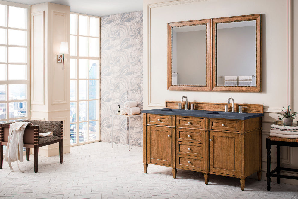 Brittany 60" Saddle Brown Double Vanity, Charcoal Soapstone Quartz Top