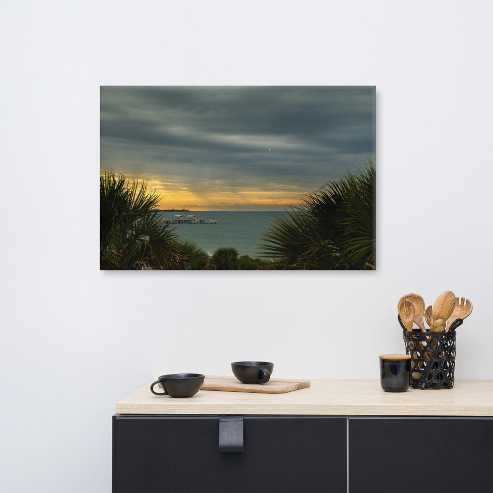 Cloudy Rainy Sunset De Soto Beach Landscape Photo Canvas Wall Art Print, 24" X 36"