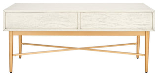 Safavieh Pierre 2 Drawer Coffee Table, White Washed/Gold