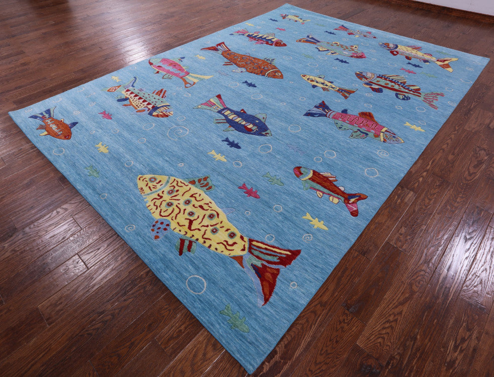 8' 11" X 12' 5" Gabbeh Fish Design Handmade Wool Rug - Q15559