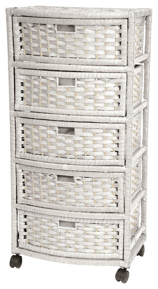 37" Natural Fiber Chest of Drawers, White