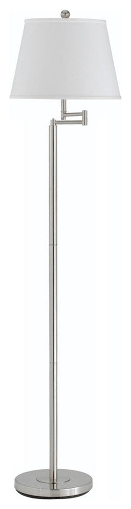 60" Nickel Swing Arm Floor Lamp With White Square Shade