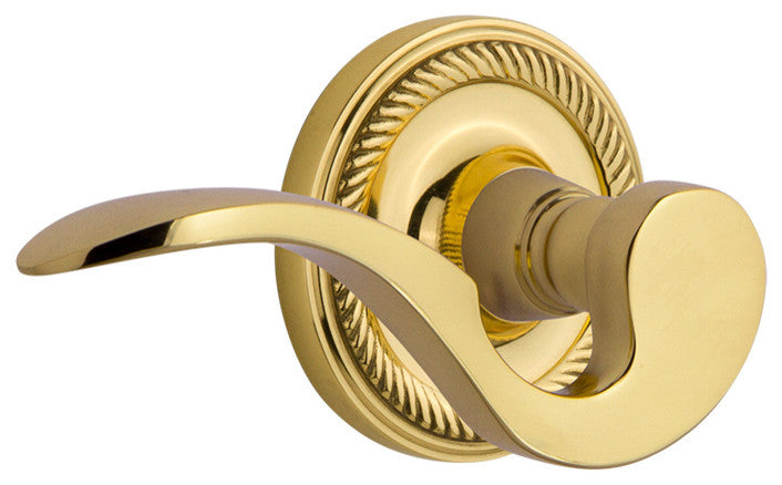 Rope Rose With Manor Lever, Unlacquered Brass, Passage, Right-Handed