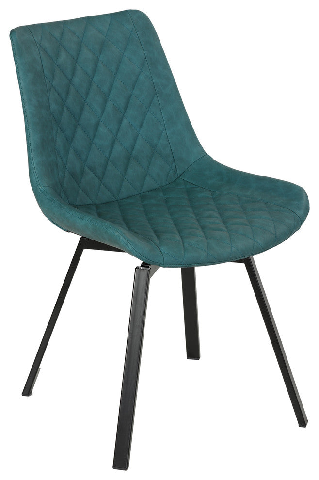 Cortesi Home Azov Swivel Dining Chairs, Deep Aqua Faux Leather, Set of 2