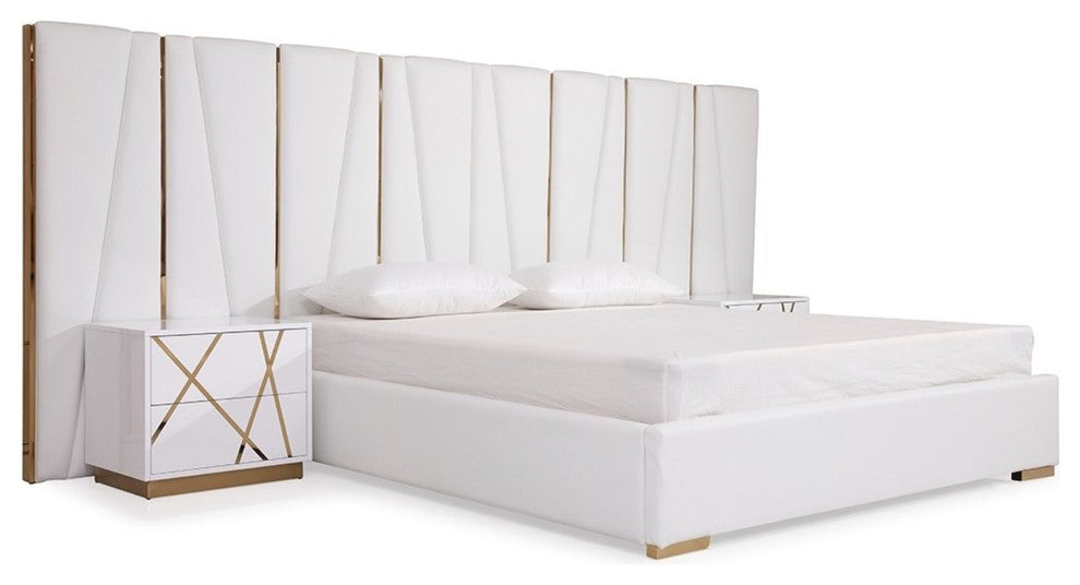 Modrest Nixa Modern White Bonded Leather and Gold Bed - DISCONTINUED!