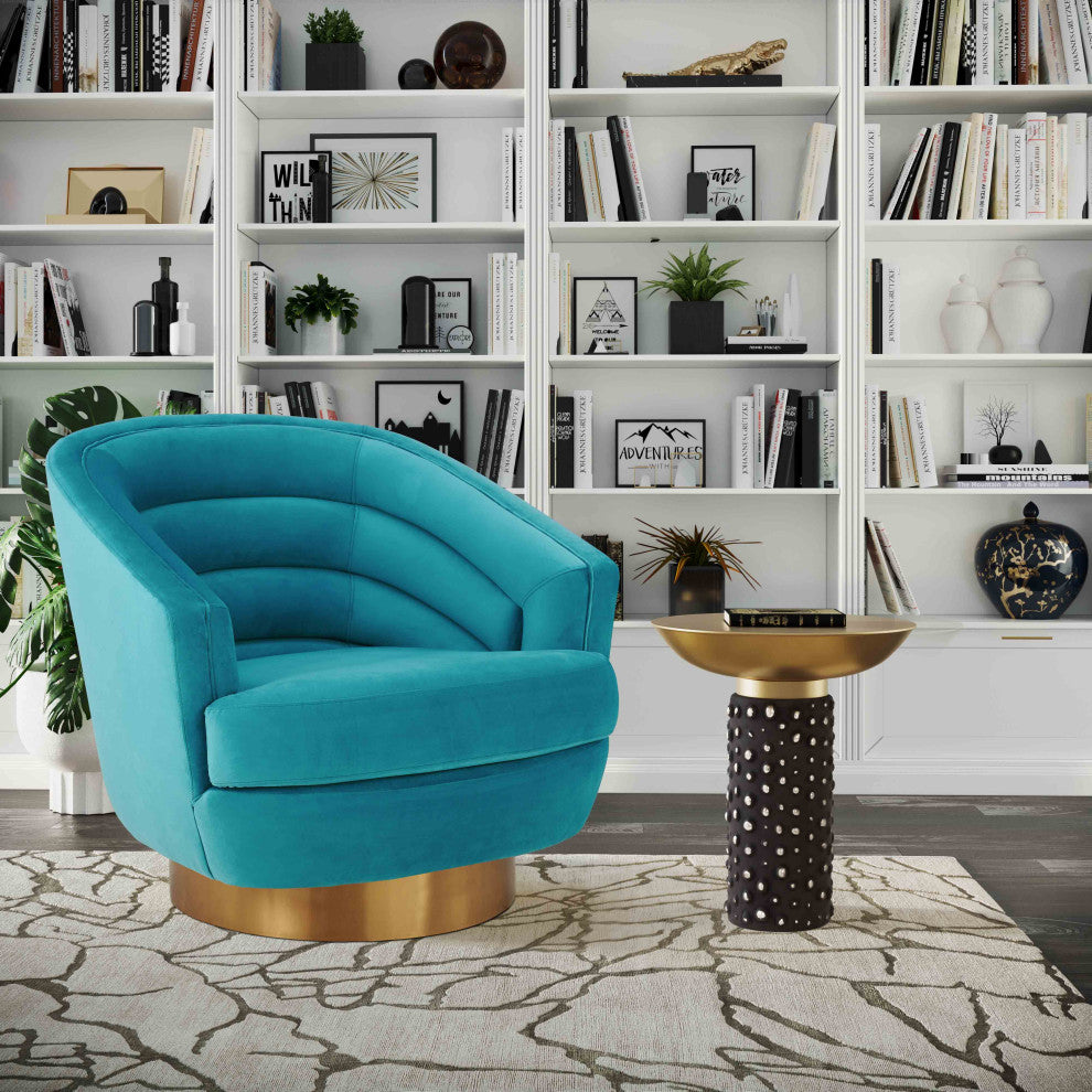 Canyon Blue Velvet Swivel Chair - Blue