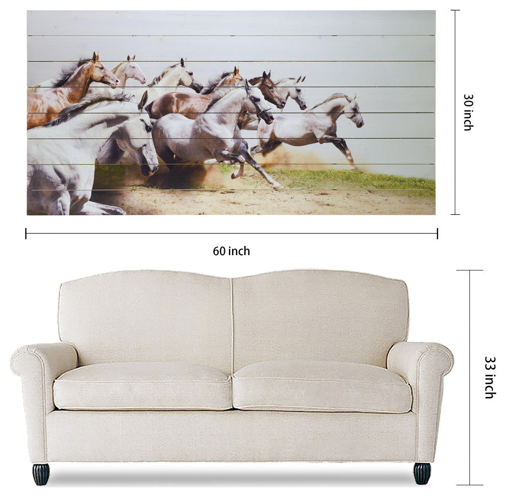 "Charge" Horse Wall Art Printed on Solid Fir Wood Planks
