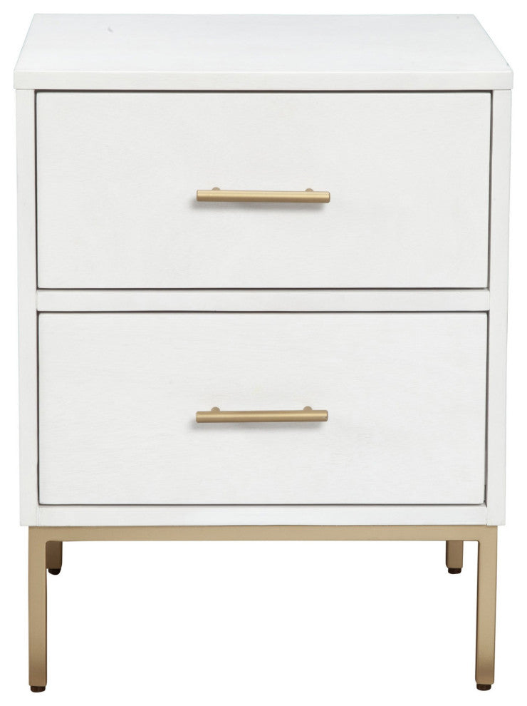White and Gold Lines 2 Drawer Nightstand
