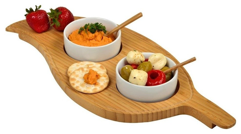 Two Bowl Leaf Serving Tray