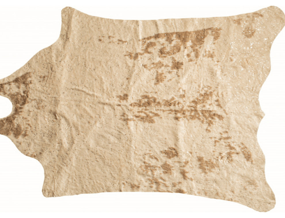 5' X 8' Off White And Silver Faux Cowhide Washable Non Skid Area Rug