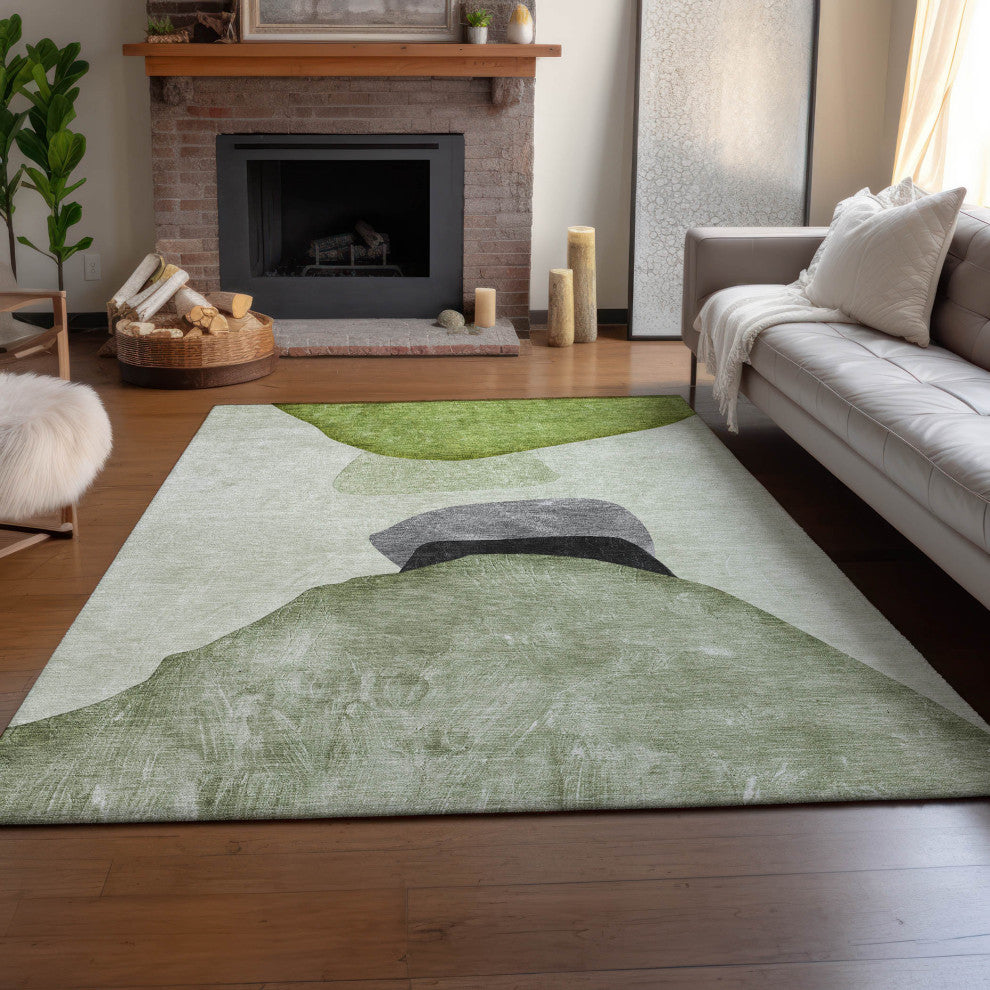 Premium Machine Washable Mayfield AMF547 Green 10'' x 14'' Rug