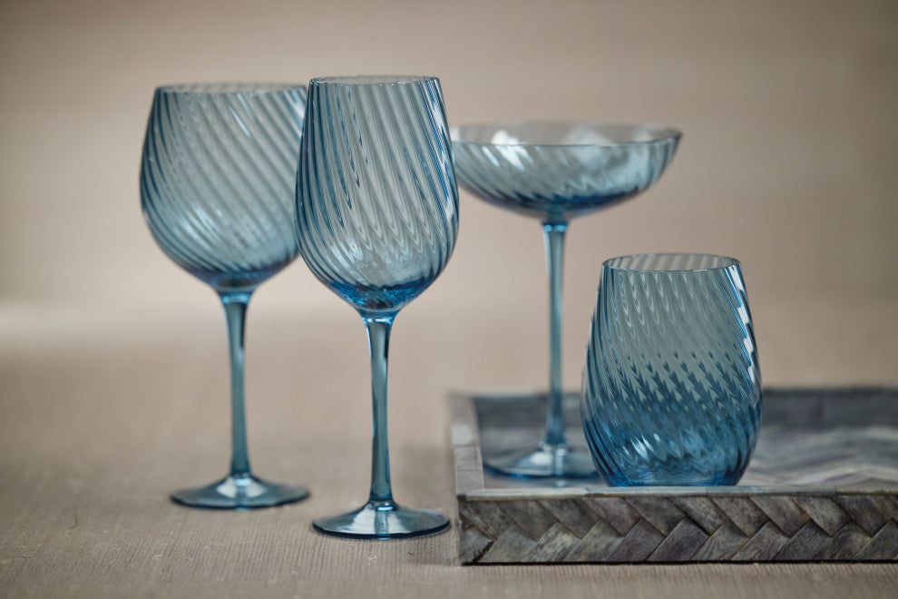 Sesto Optic Swirl White Wine Glasses, Set of 4, Blue