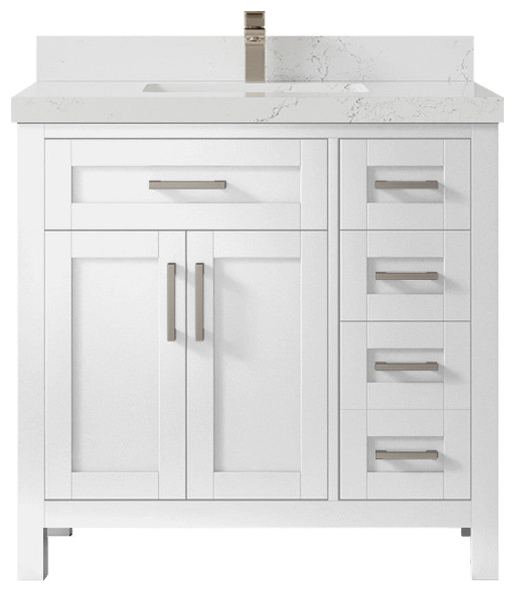 Cambridge 36 Center Sink Bath Vanity in White 2" Empira Quartz