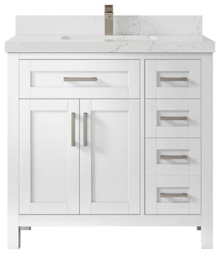 Cambridge 36 Center Sink Bath Vanity in White 2" Empira Quartz