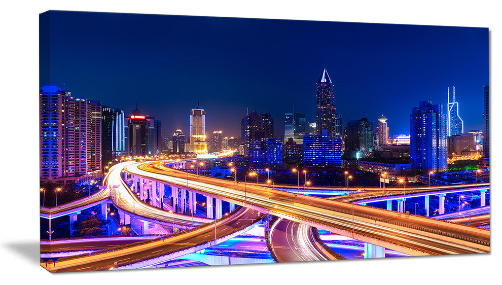"Interchange Overpass at Night Skyline" Wall Art, 32"x16"
