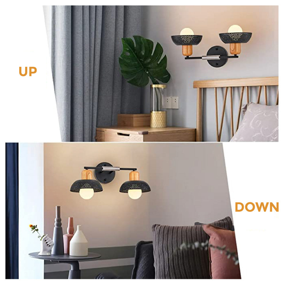 2-Light wall mounted lamp Wood black lamp shade Black accent light