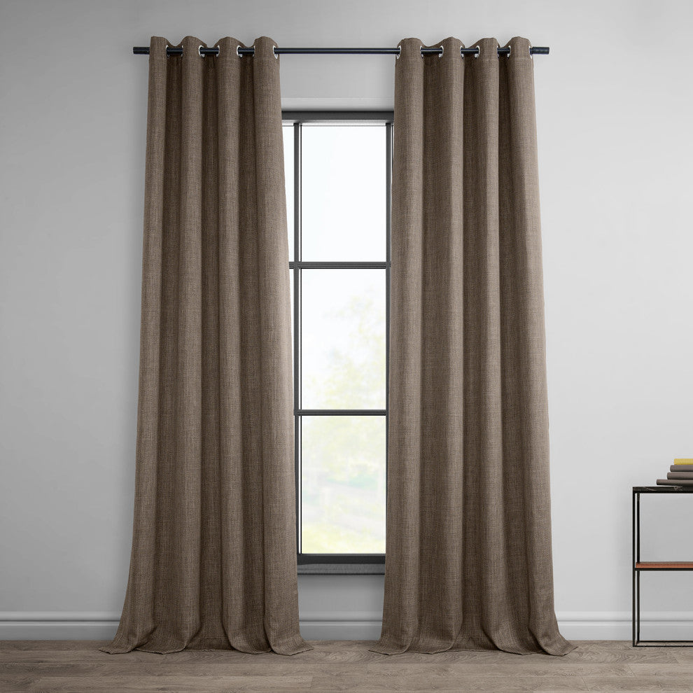 Faux Linen Grommet Room Darkening Curtain Single Panel, Dutch Cocoa, 50w X 120l