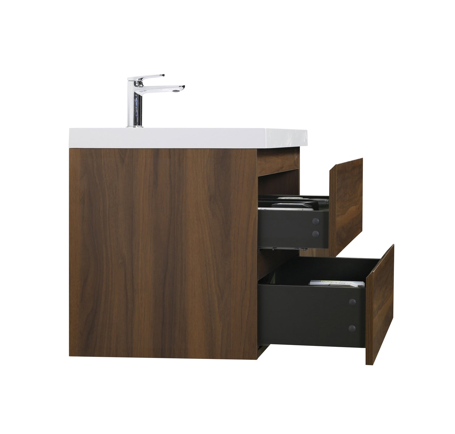 Alma-Pre Wall Mount Vanity With White Sink, Ebony Brown, 42"