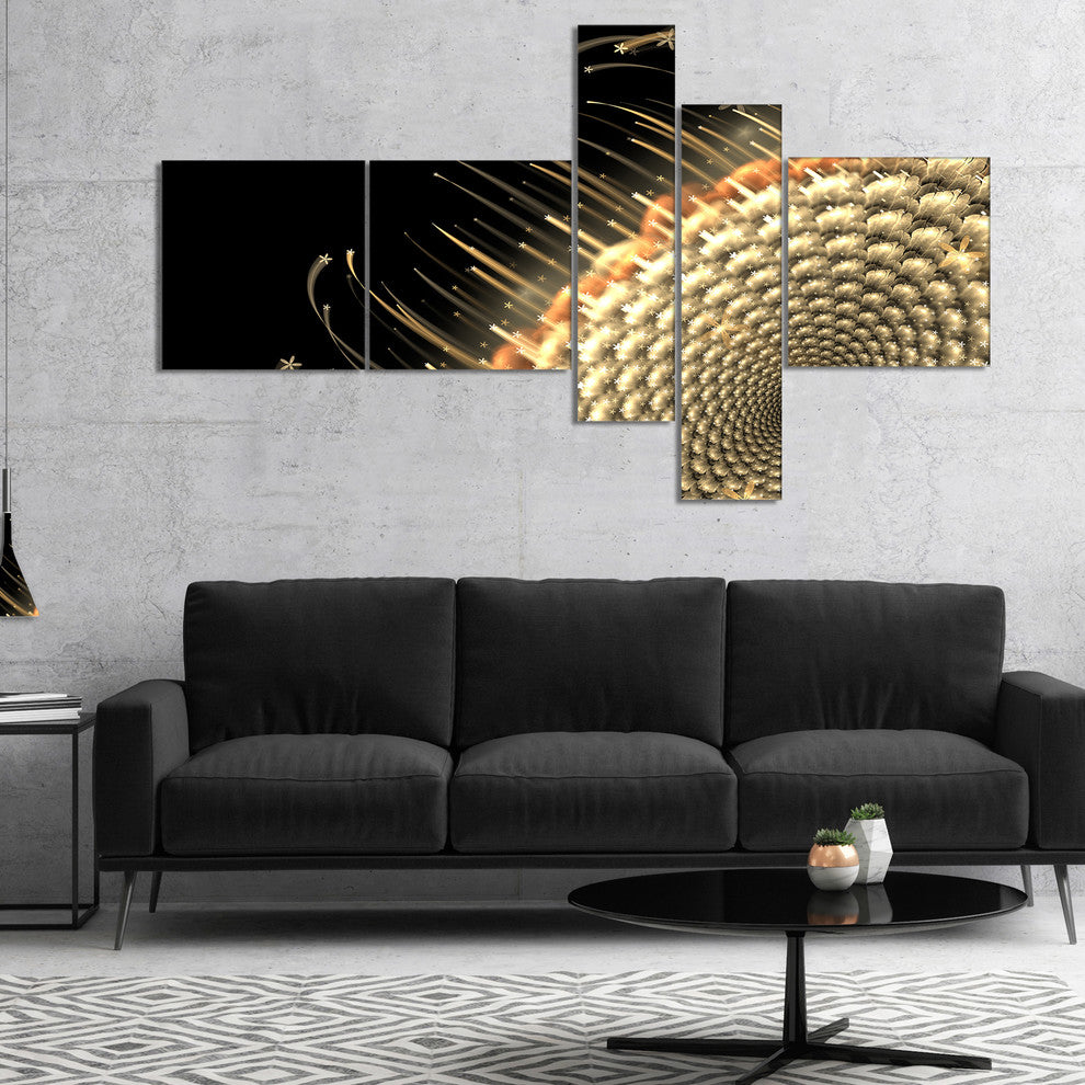 Brown Fractal Flower Pattern, Floral Art Canvas Print, 60"x32", 5 panels