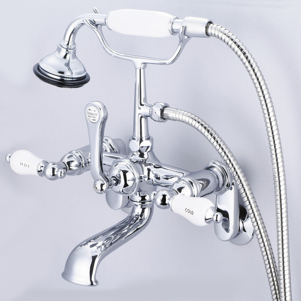 Vintage Classic Wall Mount Tub Faucet With Handshower, Hand Polished