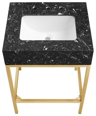 Marmo Bathroom Vanity, Black, 24" Wide, Brushed Brass Finish