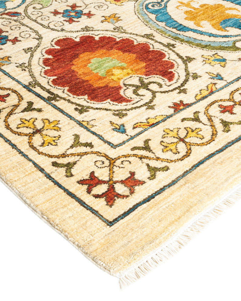 Suzani, One-of-a-Kind Hand-Knotted Area Rug Ivory, 12' 1" x 18' 8"