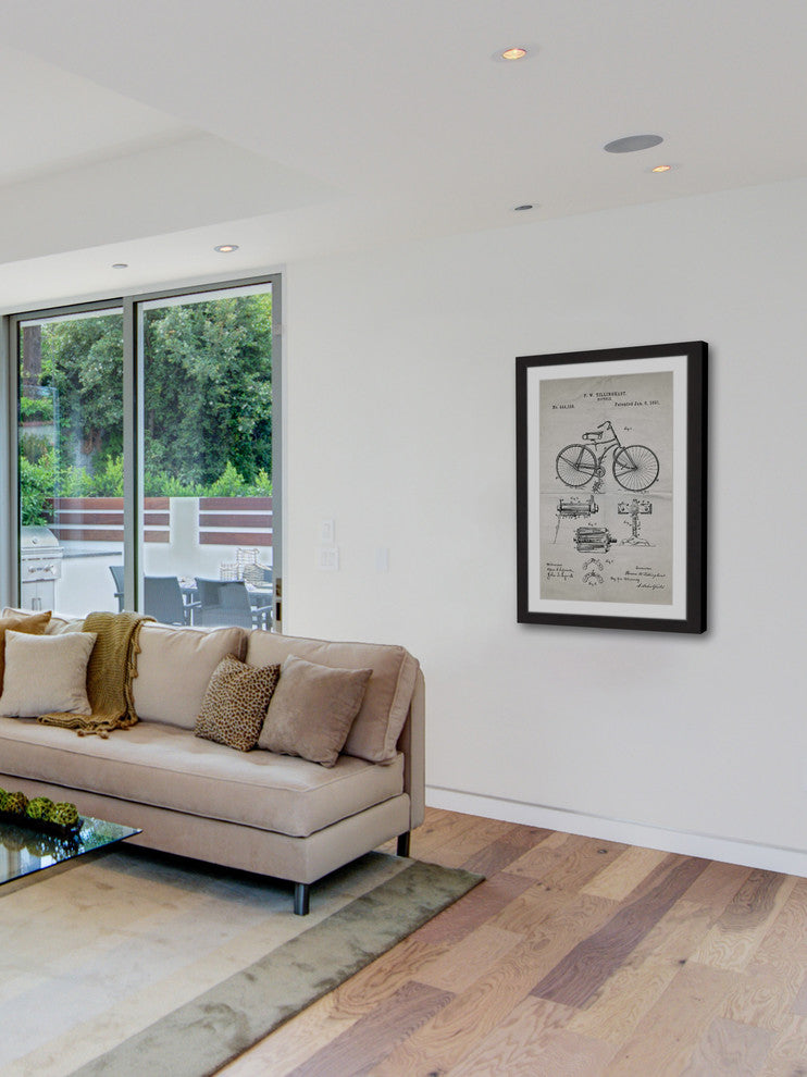 "Bicycle 1891 Old Paper" Framed Painting Print