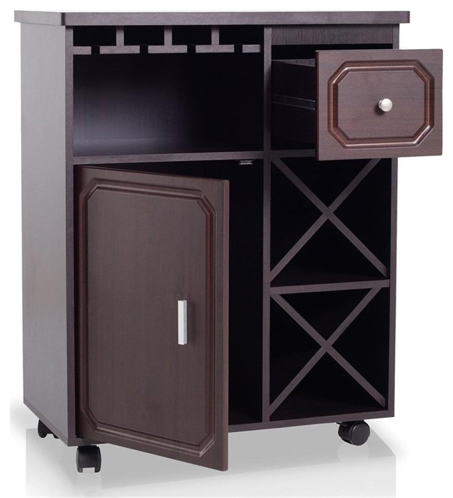 Furniture of America Odette Wood Wine Rack Kitchen Cart in Espresso