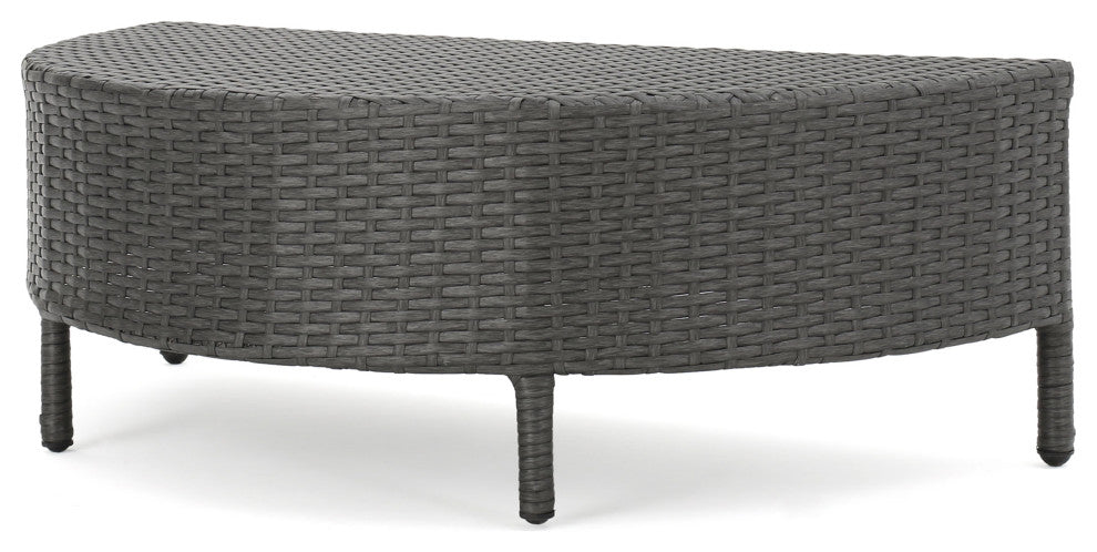 Harper Outdoor Wicker Half-Round Coffee Table, Gray