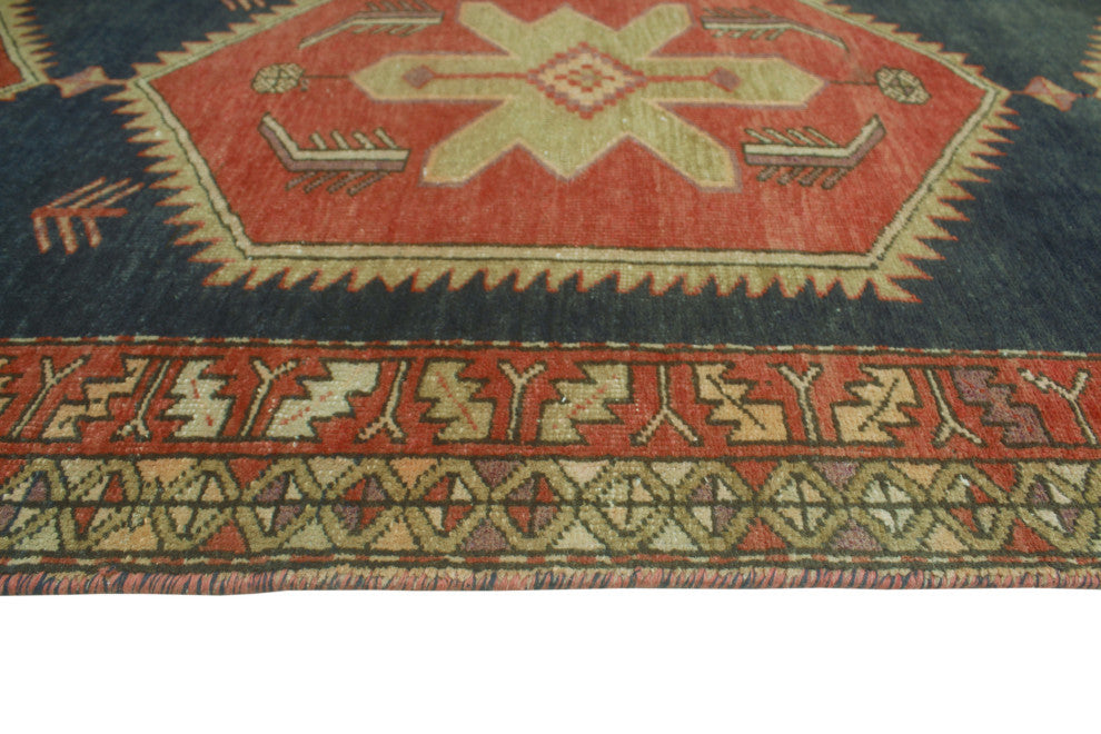 Semi-Antique Ashraf Navy/Rust Runner, 3'2x9'8
