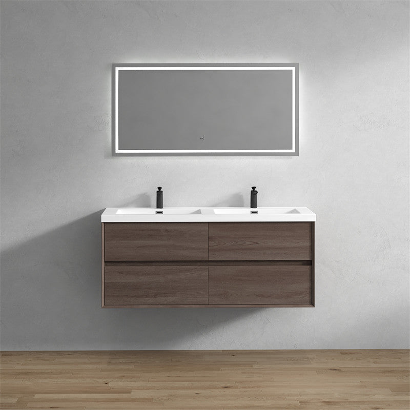 Ashley 60'' Floating Vanity, Acrylic Top, Double Sink, Red Oak