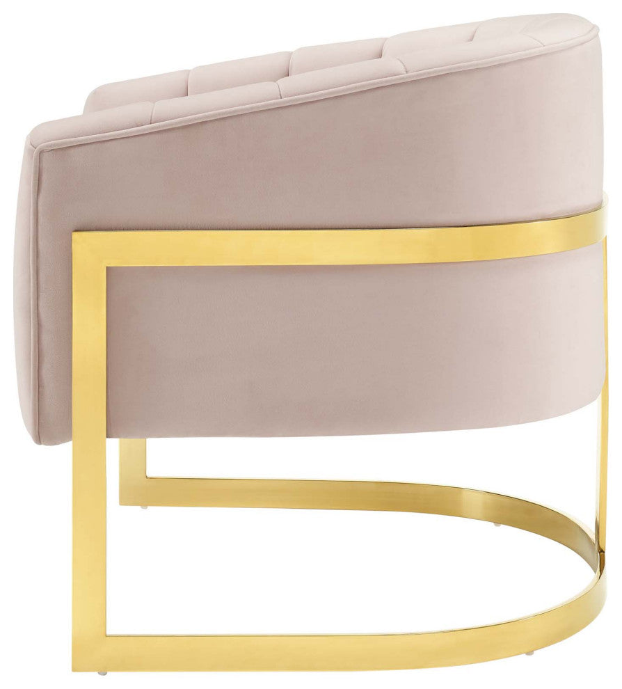 Armchair Accent Chair, Set of 2, Velvet, Metal, Pink, Modern, Lounge Hospitality