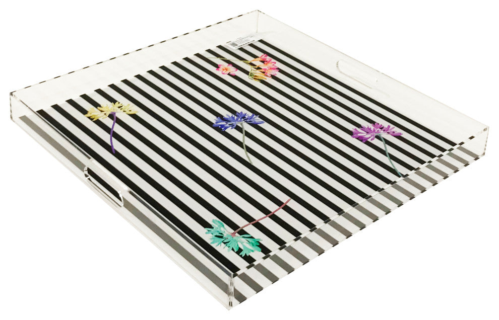 Blackfloral Stripes 18"x18" Acrylic Tray