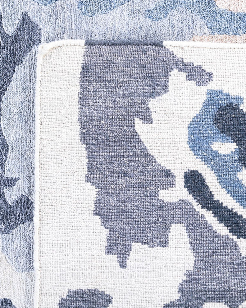 Modern, One-of-a-Kind Hand-Knotted Area Rug - Blue, 9' 1" x 12' 1"
