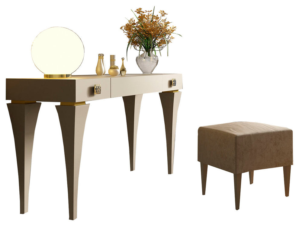 T06 Bedroom Make-up Vanity 55", Beige and Gold, Matte Finish