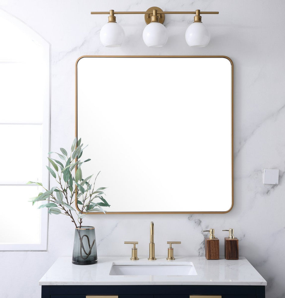Ellis Soft Corner Metal Rectangular Mirror, Brass, 36"x36"