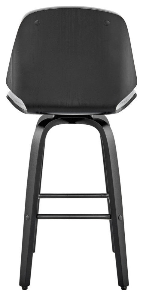 Arabela Faux Leather and Wood Swivel Bar Stool, Gray and Black