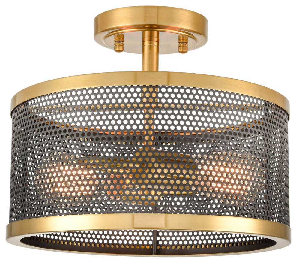 Brass Flush Mount Ceiling Light  Drum Metal Shade