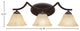 Zilo 3-Light Bath Bar, Dark Granite Finish With 7" Italian Marble Glass
