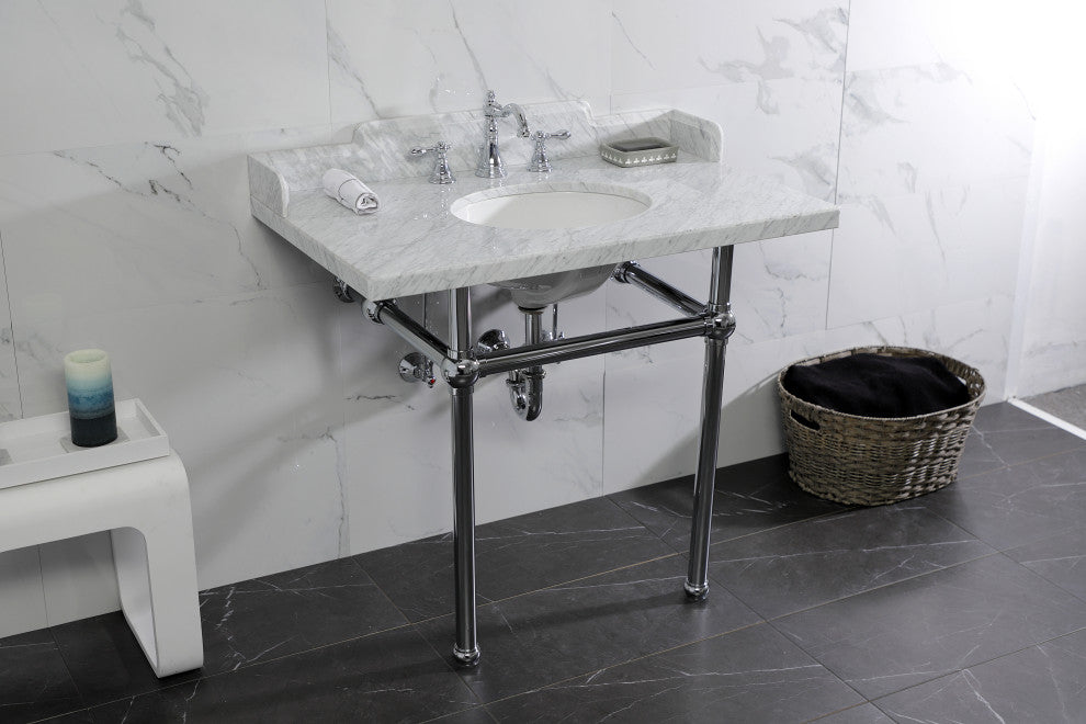 Kingston Brass LMS3630MB1 36" Carrara Marble Console Sink, Legs