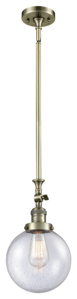 1-Light Beacon 8" Mini Pendant, Antique Brass, Glass: Seedy
