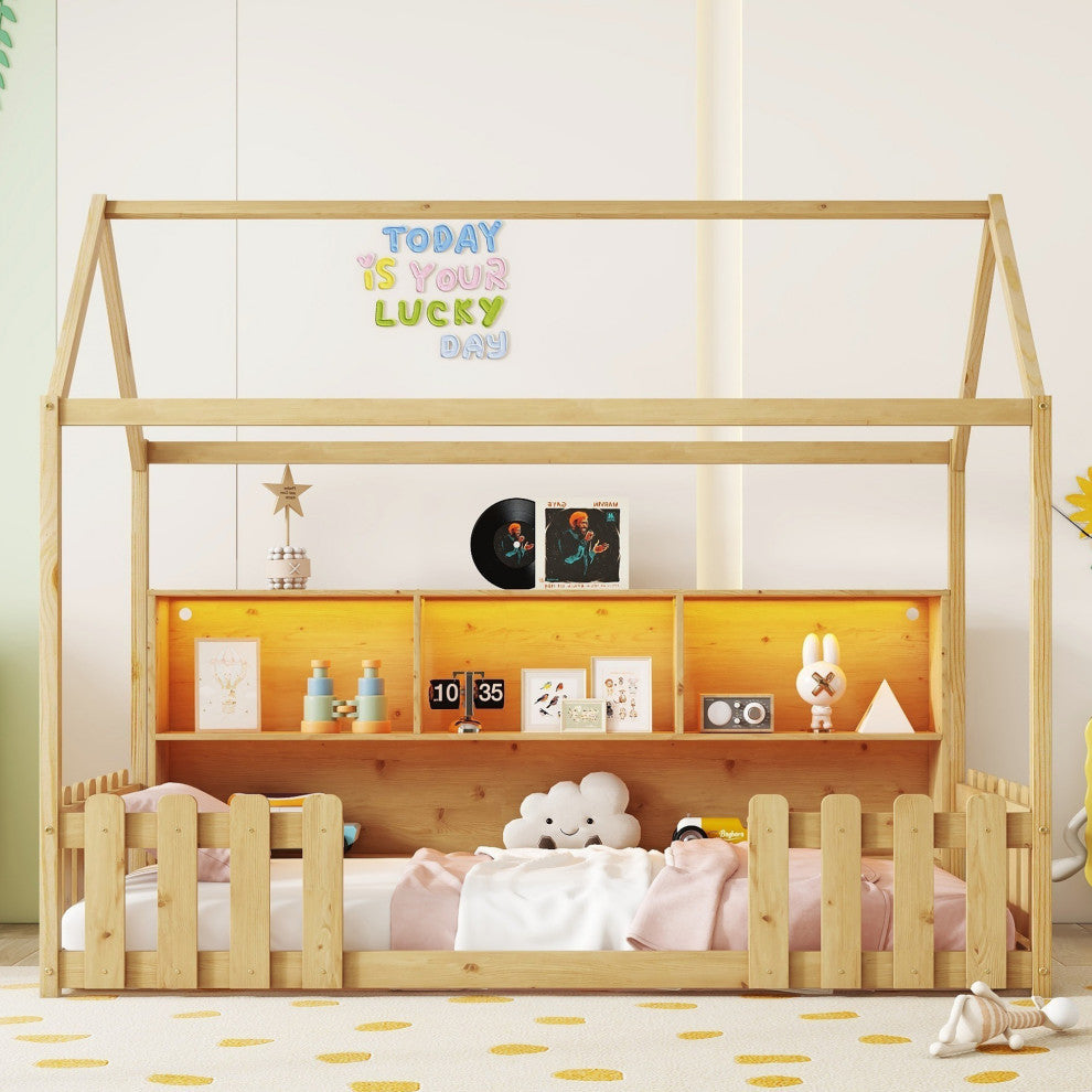 Gewnee Twin Size House Bed with LED Light