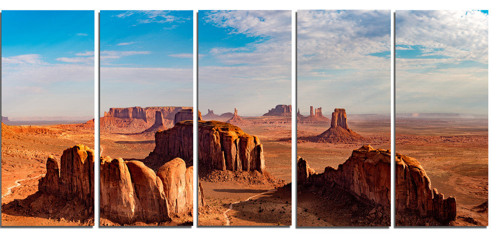 "Monument Valley Aerial Sky View" Landscape Print Wall Art, 5 Panels, 60"x28"